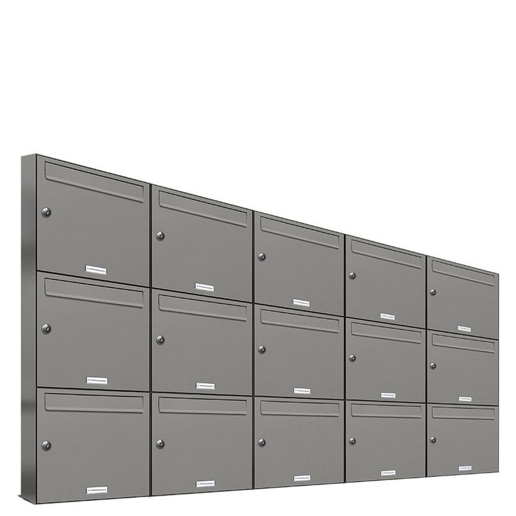 AL Briefkastensysteme Wandbriefkasten 15er Briefkasten Wand Premium für Außen 9007 Aluminiumgrau RAL 5x3