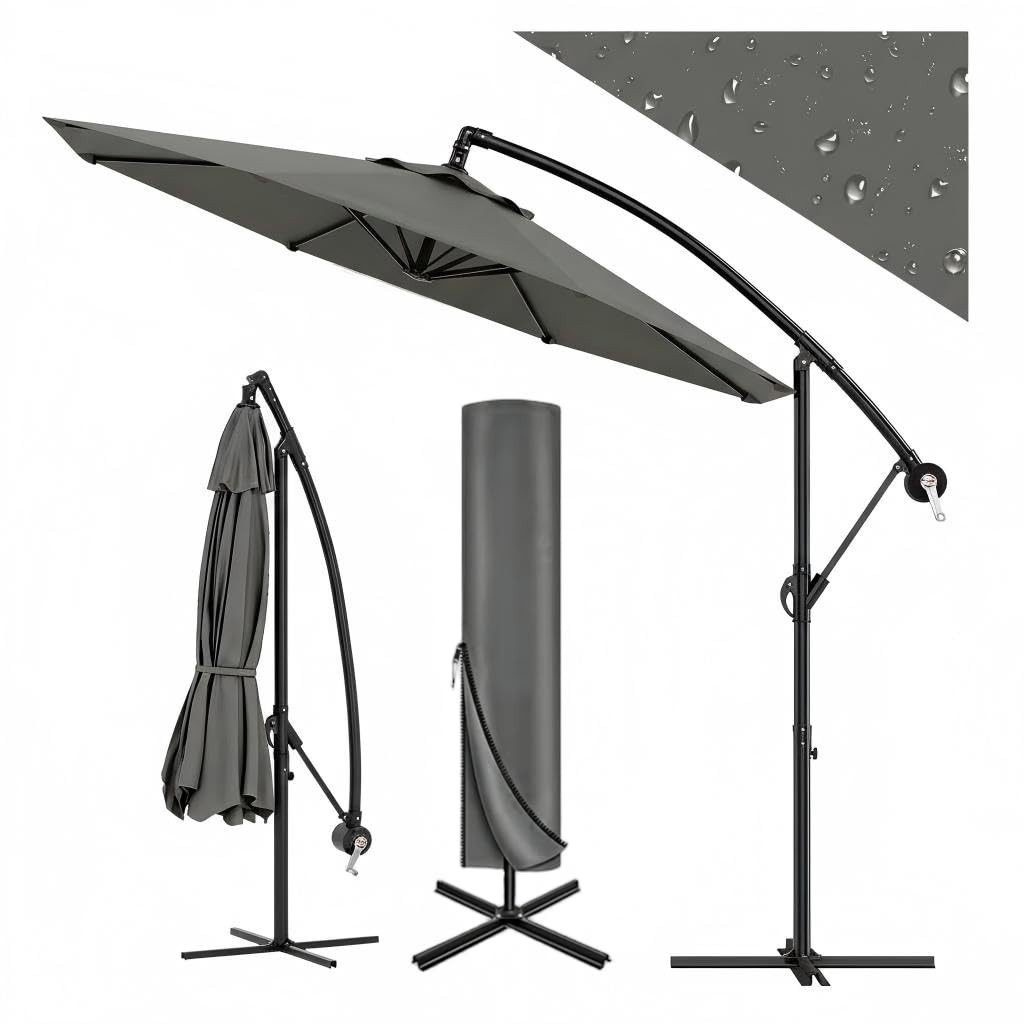 GarveeMore Sonnenschirm 300cm Ampelschirm 360° drehbar Gartenschirm mit Kurbel UV-Schutz 50+, Wasserabweisender Gartenschirm mit Schutzhülle und Ständer für Balkon