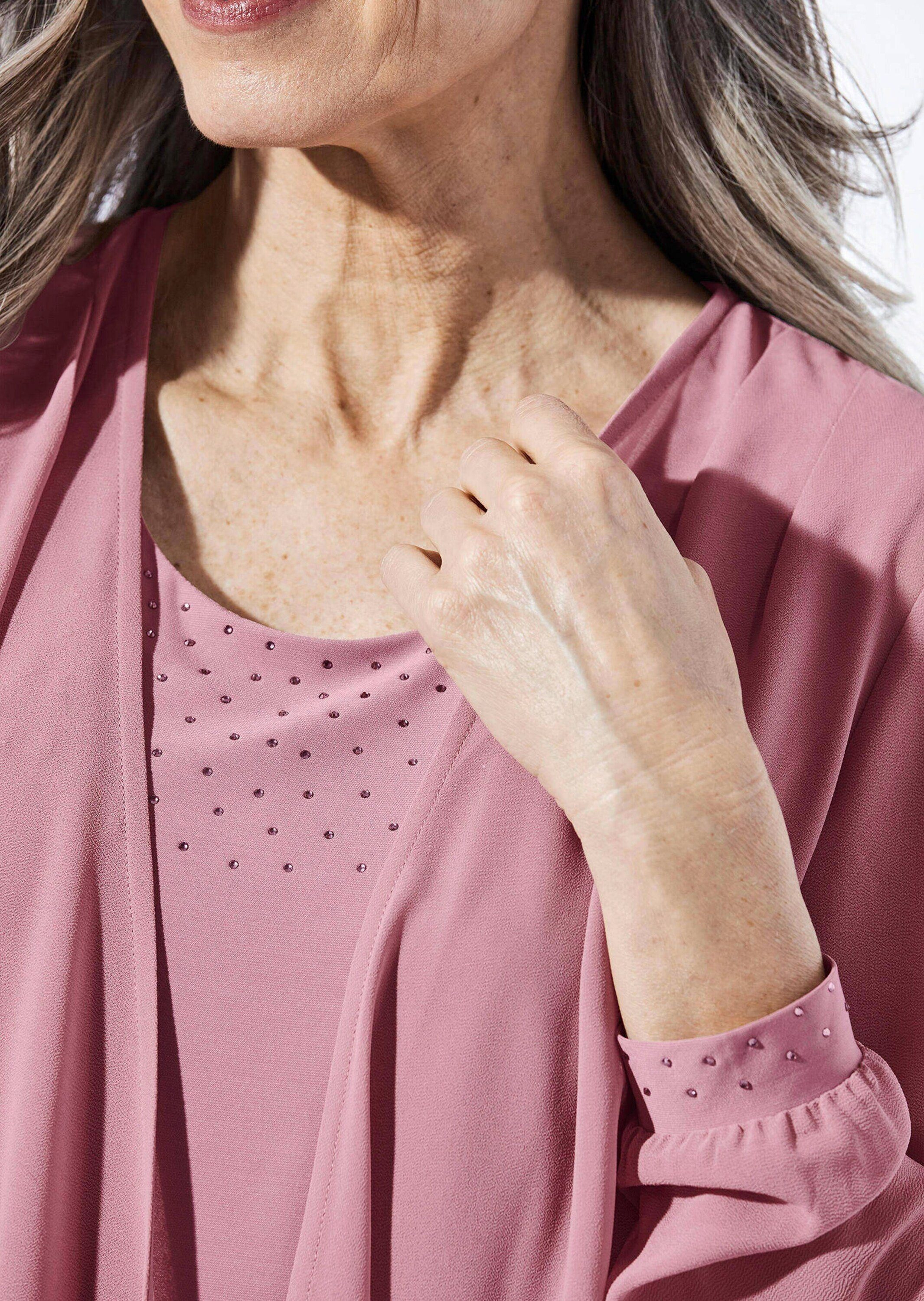 GOLDNER Jerseykleid Kurzgröße: Edles Jerseykleid mit Chiffonjäckchen Chiffonjacke mit Langarm und Midikleid mit Rundhals und Knielänge – Bild 5 von 5