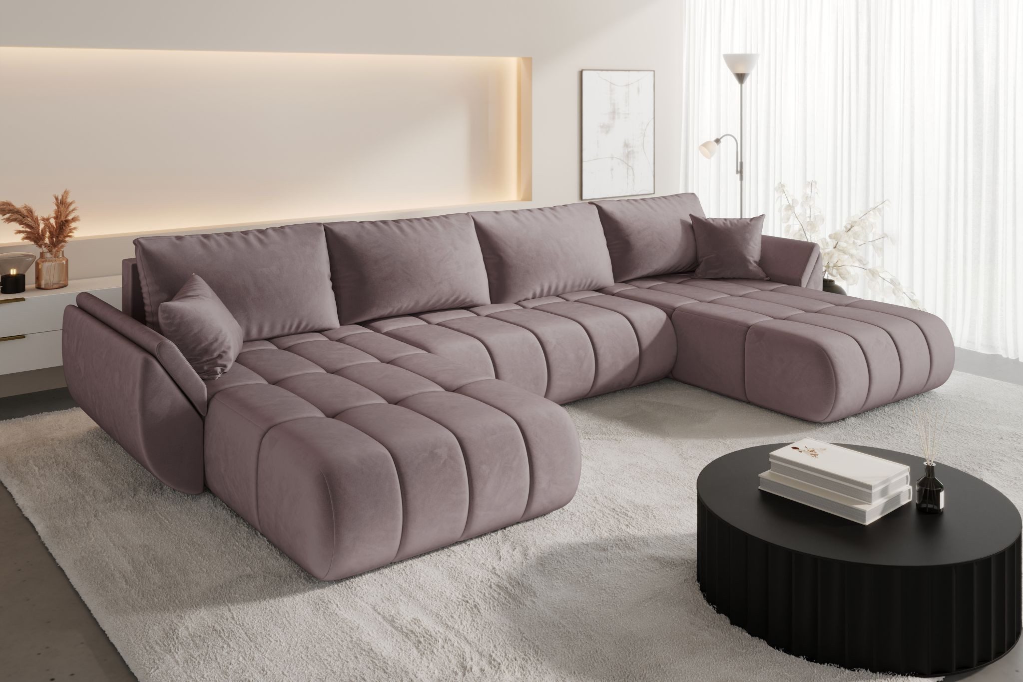 Kaiser Möbel Ecksofa TOKYO U PREMIUM im Veloursstoff Monolith,Schlaffunktion und Bettkasten, Ecksofa U-Form, U-Form,Wasserabweisender Veloursstoff Monolith
