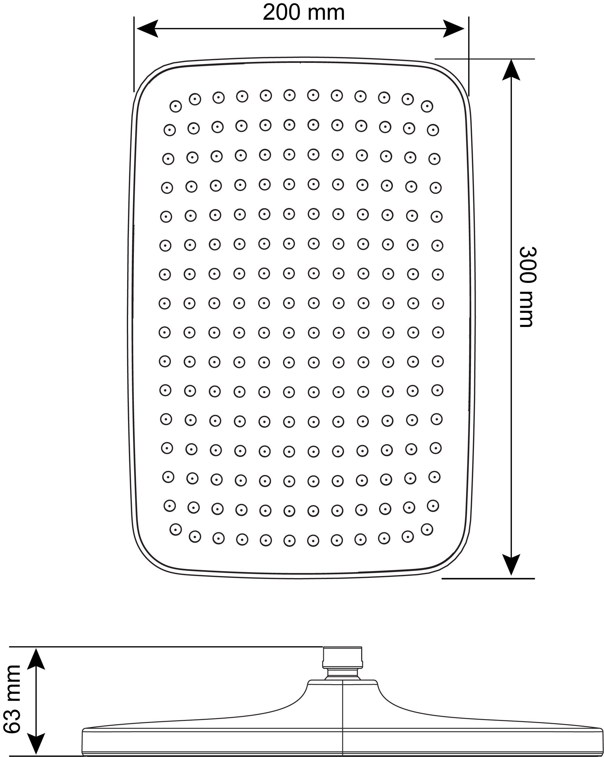 Kopfgröße: 300 GREAT, eckig, x Kopfbrause 200 mm CORNAT