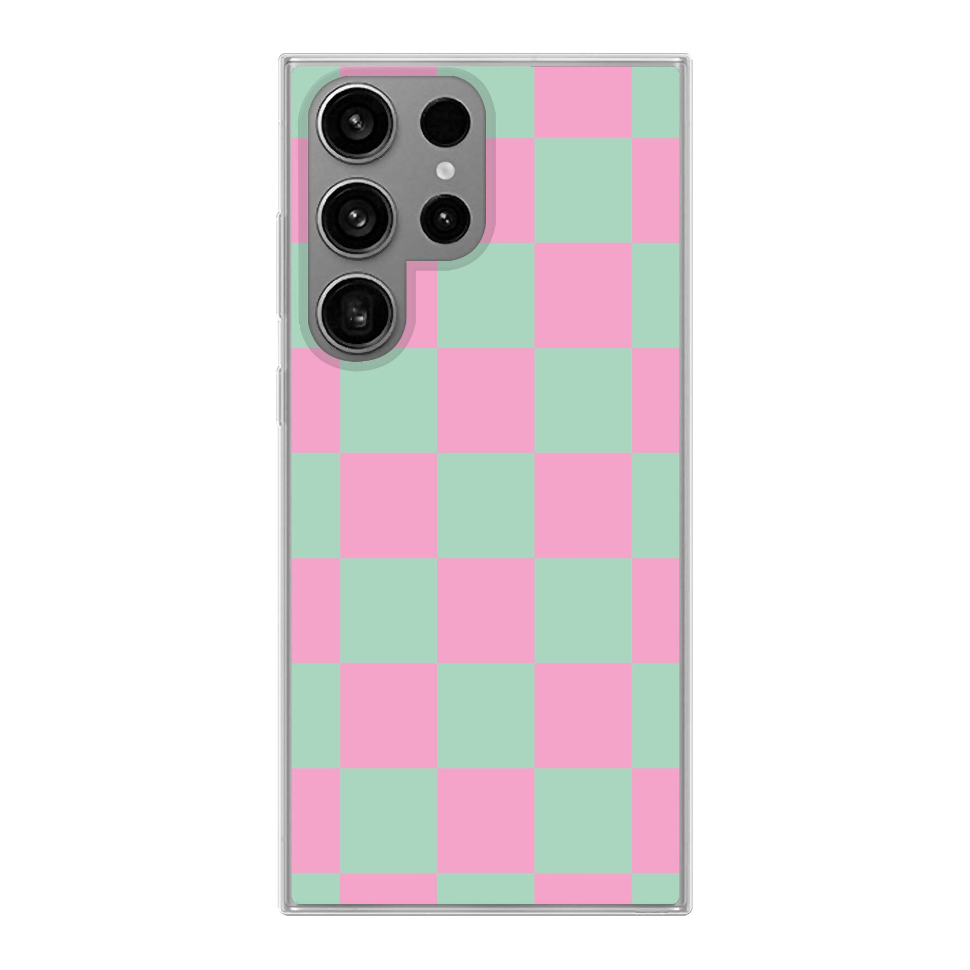 MuchoWow Handyhülle für Samsung Galaxy S23 Ultra Schachbrettmuster - Grün - Rosa - Würfel