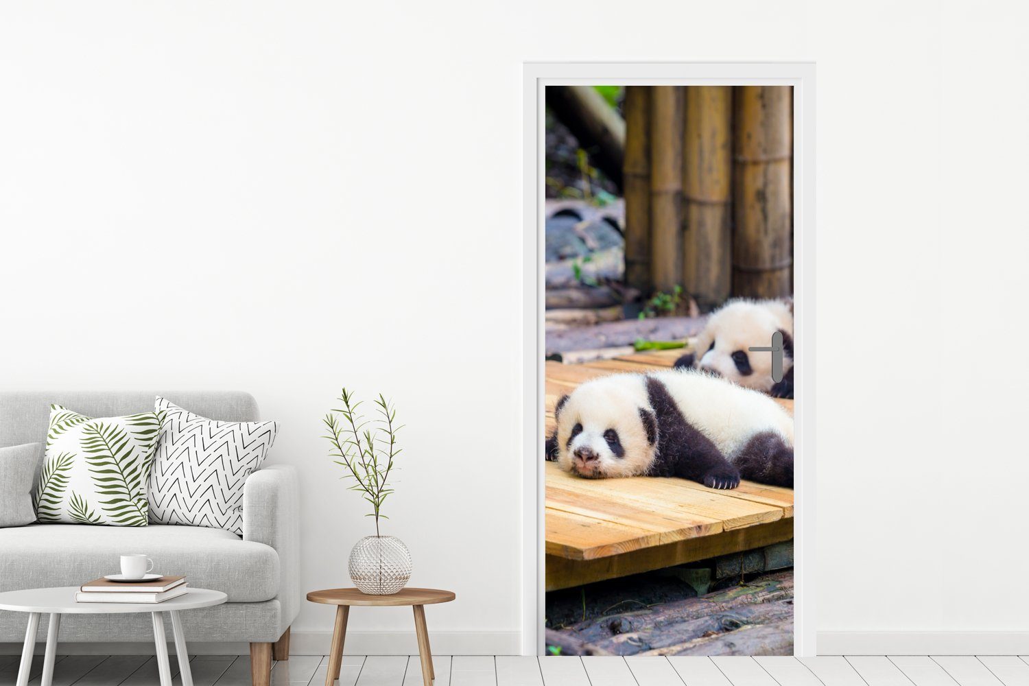 MuchoWow Türtapete Pandas 75x205 Boden bedruckt, Türaufkleber, für Holz, (1 Matt, Fototapete cm - St), - Tür