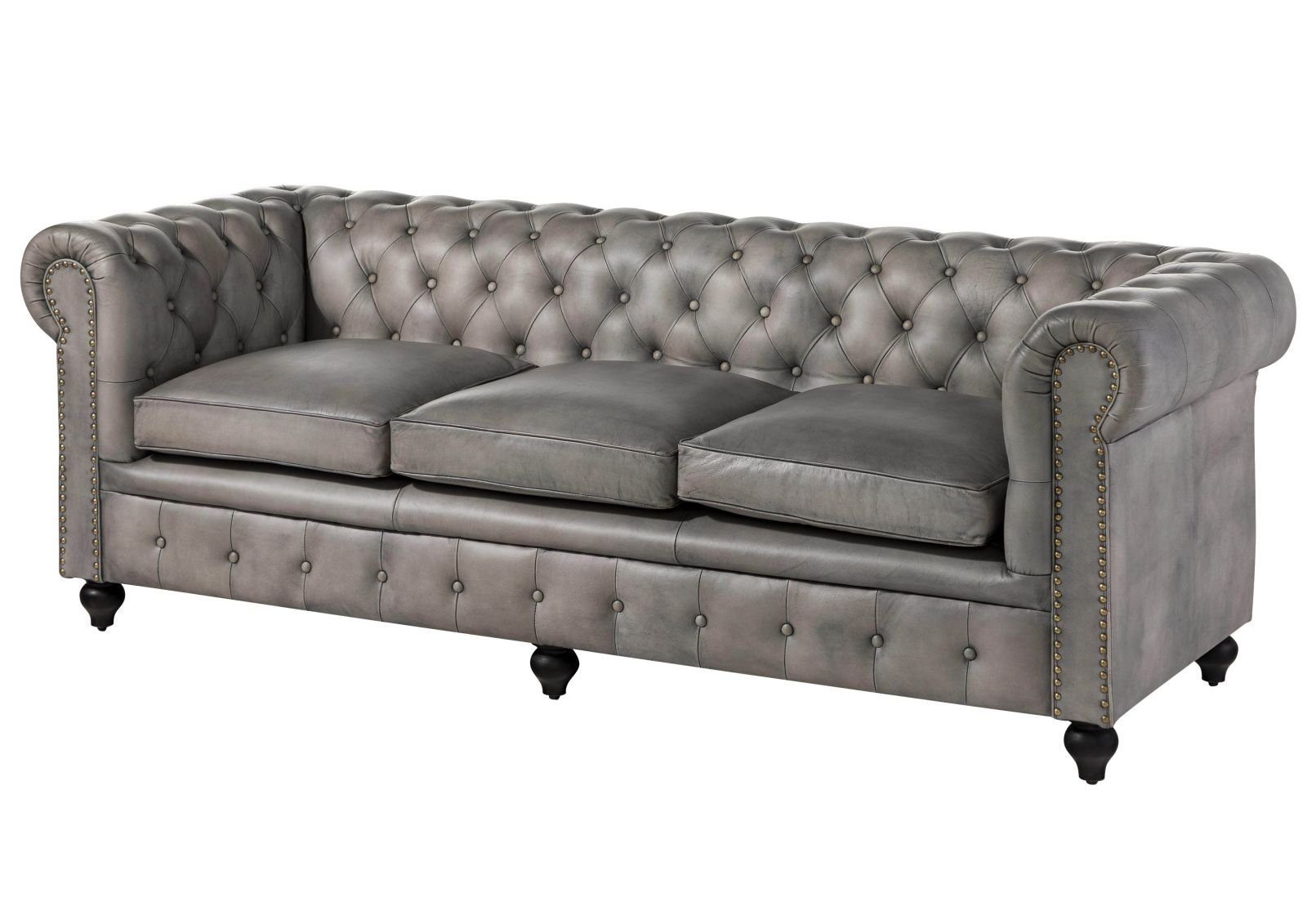 Massivmoebel24 Sofa CHESTERFIELD, Sofa 3-Sitzer Echtleder 216x82x75 grau CHESTERFIELD #203