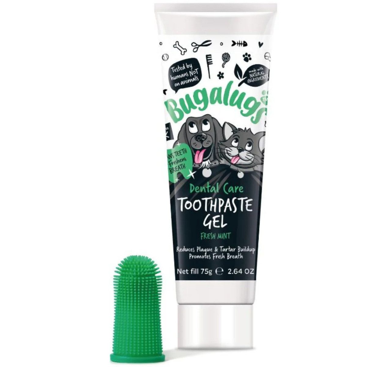 Bugalugs Fellpflege Bugalugs Dental Care Kit – Zahnpasta mit Fingerzahnbürste für Hunde &, (Eine Tube mit Fingerbürste)
