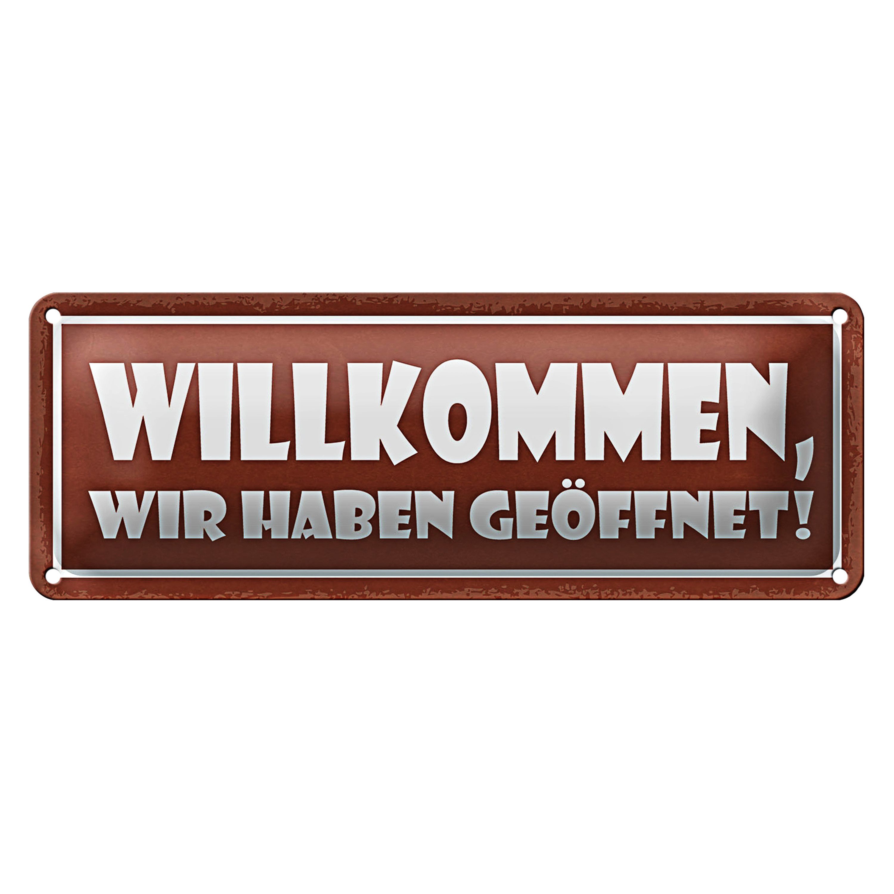 Roomando Metallschild Blechschild Hinweis 27x10cm Willkommen wir haben geöffnet