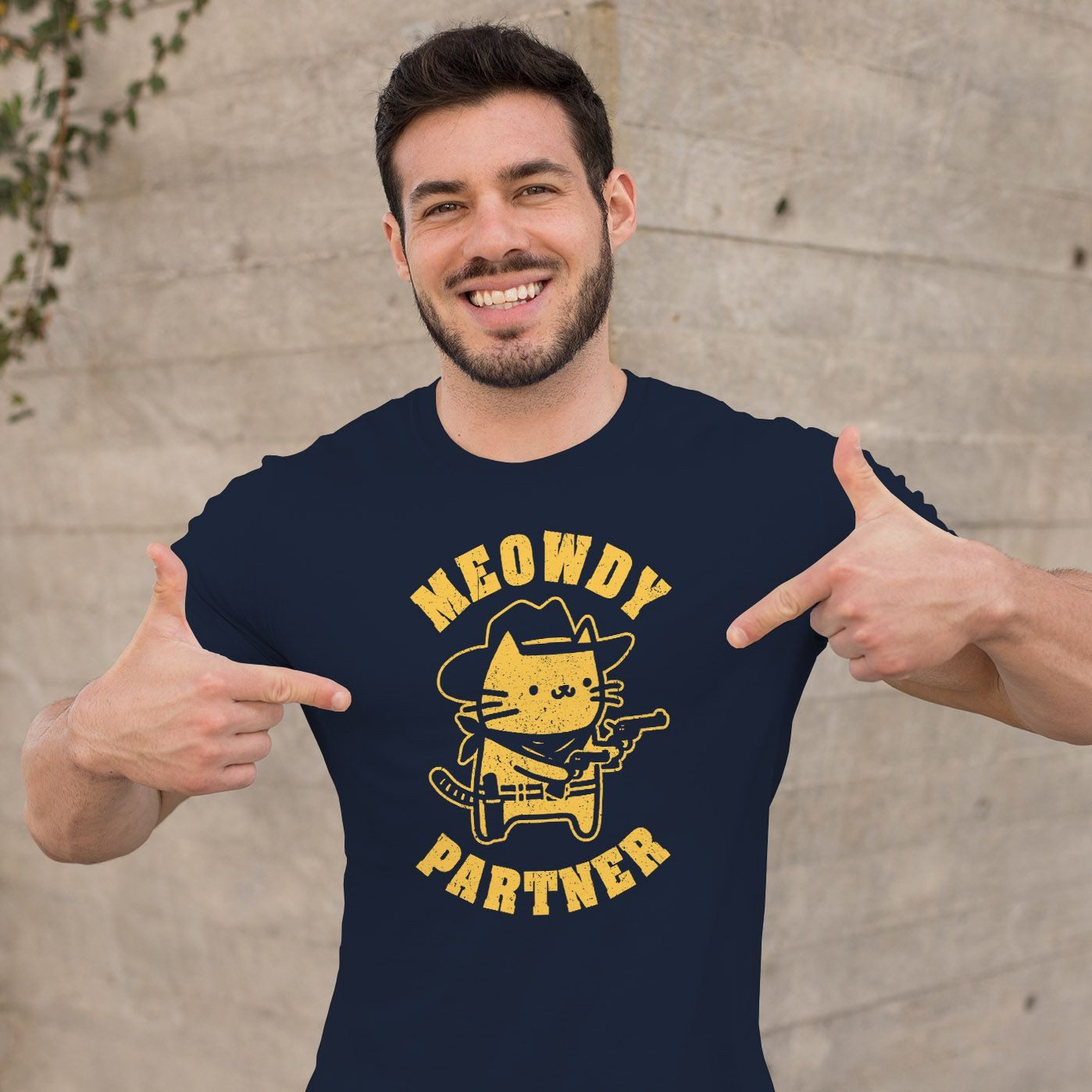 MoonWorks Print-Shirt Herren T-Shirt Meowdy Partner Meme Cowboy Katze Lustig Internet Viral mit Print