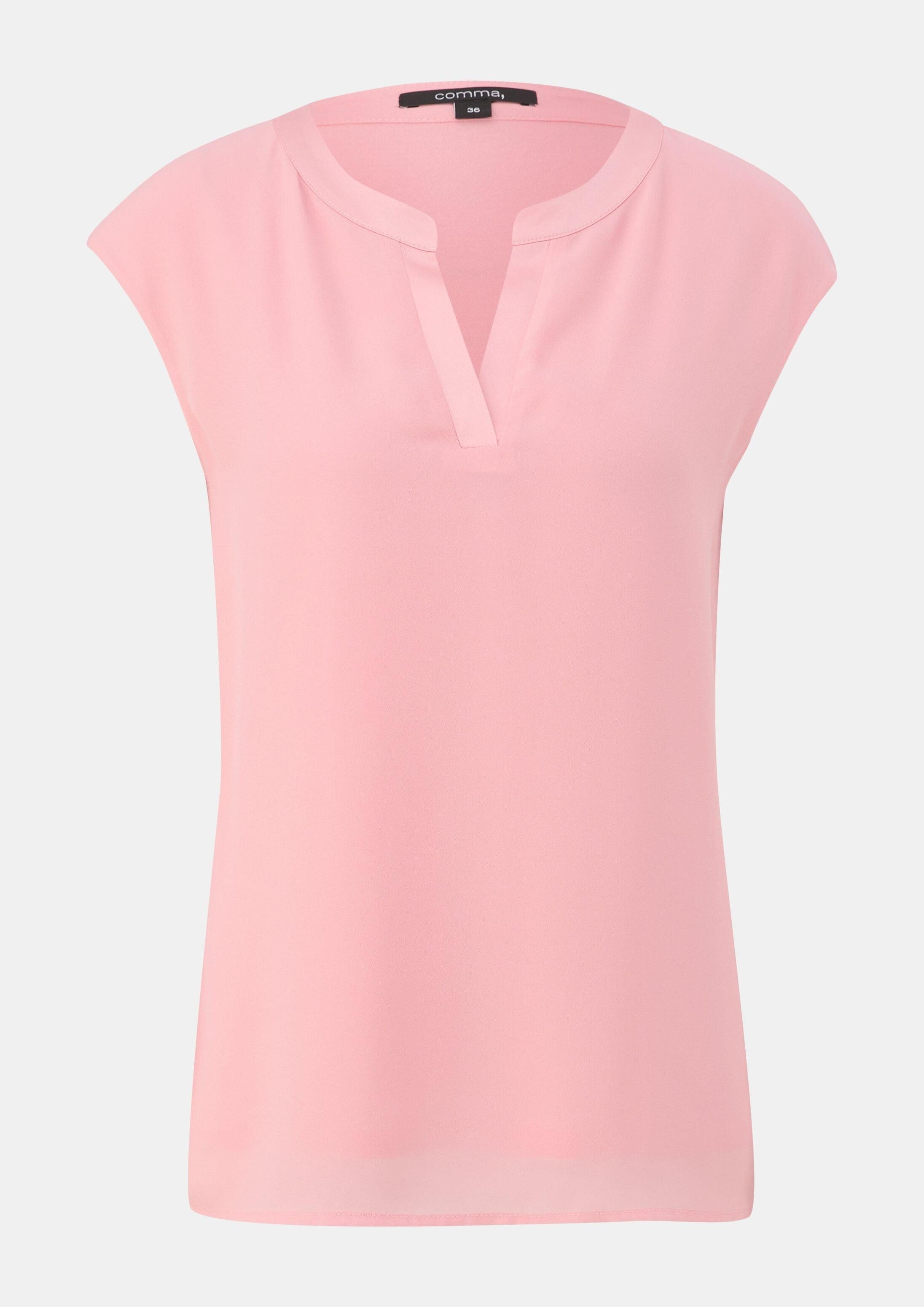 comma Kurzarmshirt T-Shirt Crêpe-Bluse mit Satin-Detail