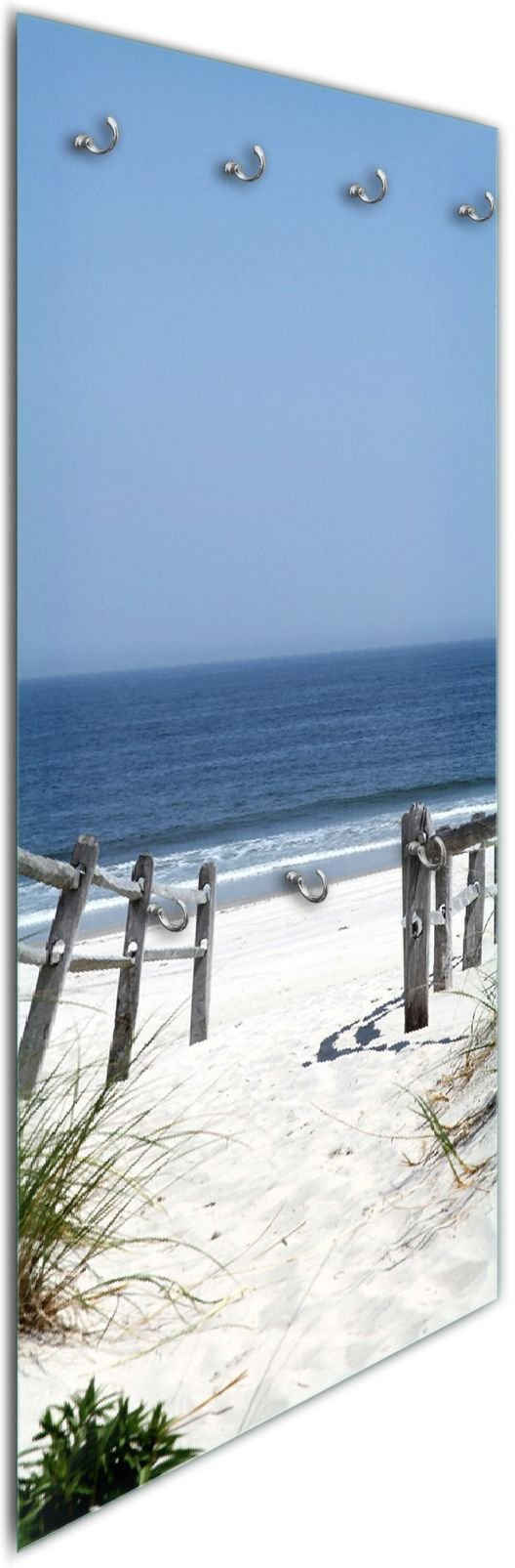 Wallario Wandgarderobe Blick auf Strand (1-teilig, inkl. Haken und Befestigungsset), 50x125cm, aus ESG-Sicherheitsglas