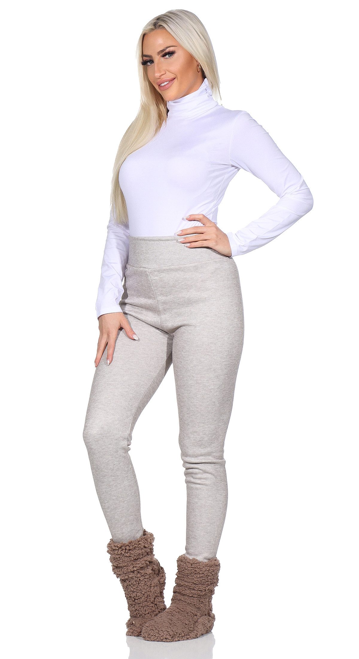 OriginalYou Thermoleggings Damen Leggings warme Thermo Leggings gefüttert Nadelstreifenoptik breiter und hoher Komfortbund, weiches Thermofleece