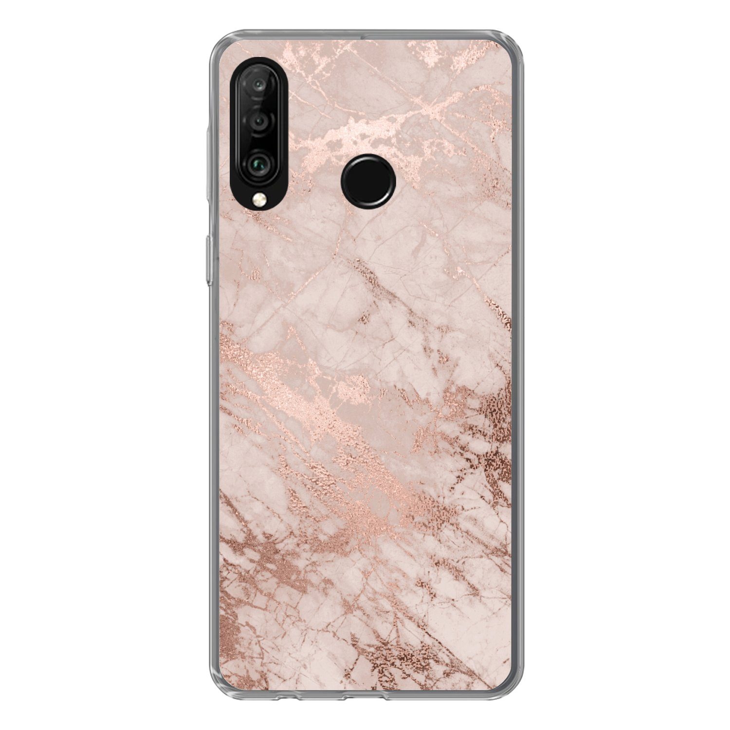 MuchoWow Handyhülle für Huawei P30 Lite Marmor - Rosa - Luxus - Marmoroptik - Glitzer - De, Handy Case, Silikon, Bumper Case Dünn