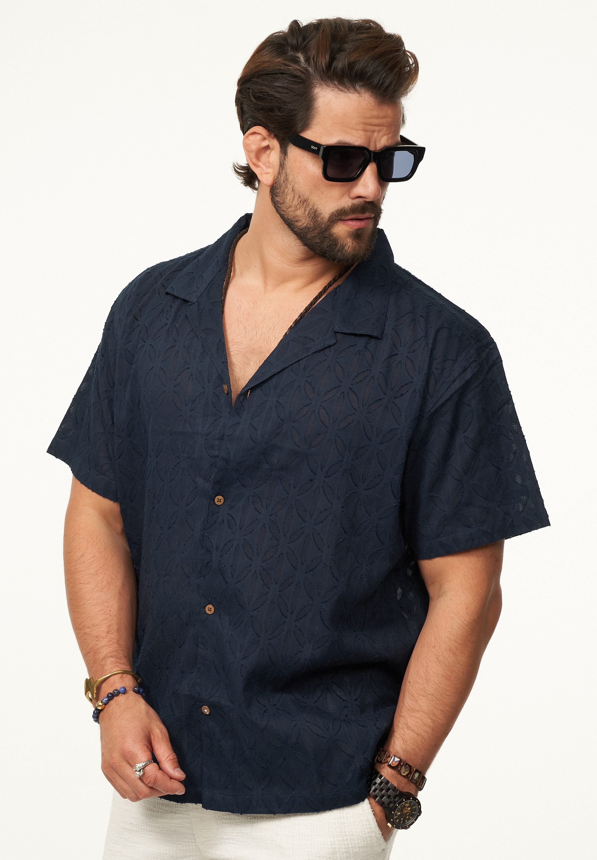 SOULSTAR Kurzarmhemd im Vintage Summer-Look Herren Kurzarm Strick Polo-Hemd T-Shirt
