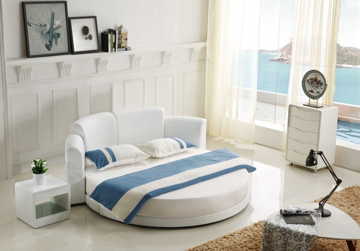JVmoebel Rundbett Exquisit rundes Leder-Doppelbett in Weiß mit elegantem Design (1-tlg., Bett ohne Matratze), Made in Europa