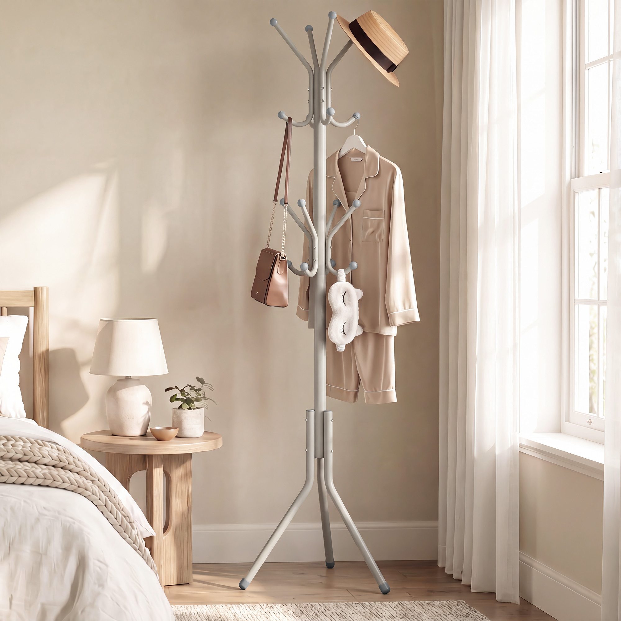 SONGMICS Garderobenständer Kleiderständer, Garderobe, für Kleidung, Taschen und Hüte, Höhe 175 cm, aus Metall, 16 Haken, Eingangsbereich, Wohnzimmer, Schlafzimmer