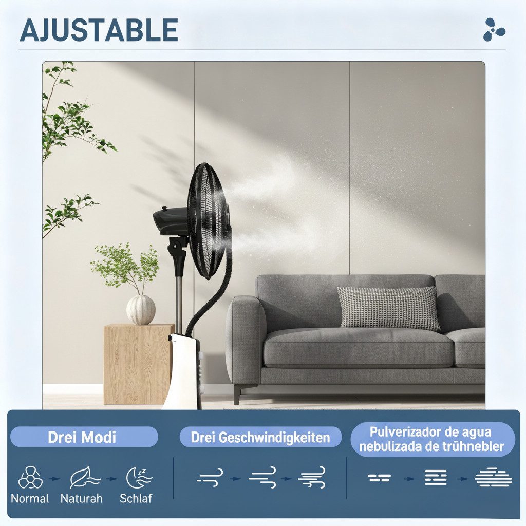 kowdom Standventilator mit Wasserkühlung & Sprühnebel, 3 Stufen Timer Fernbedienung