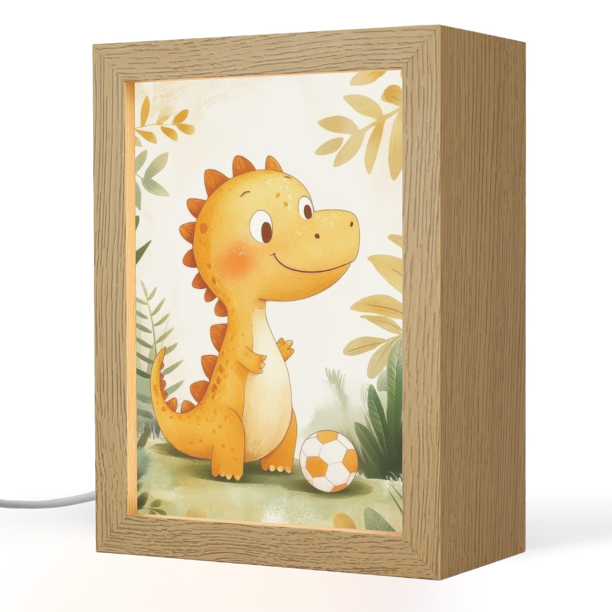 OnlyWow Nachttischlampe Lightbox Dino - Fußball - Orange - Jungen, Dimmbar, Farbwechsel, LED, Warmweiß, Kaltweiß, Neutralweiß Einstellbar, Kinderzimmer, Babyzimmer, Dimmbar, mit Kabel, Nachtlampe, LED