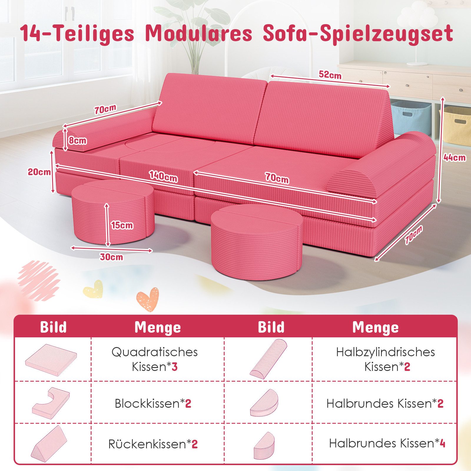 TLGREEN Kindersofa Spielsofa Cord, 14-Teiliges Modulare Kinderspielcouch, K günstig online kaufen