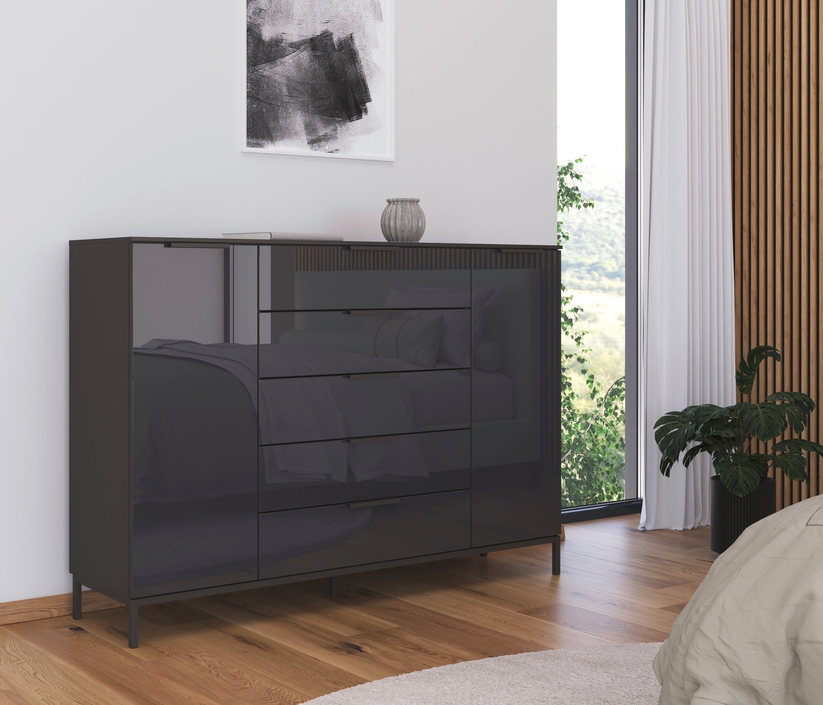 PortoAlegre Kommode Mit 4 Schubladen – Moderne Schlafzimmer Kommode 61x40x93 Cm, Mit Metallgriffen