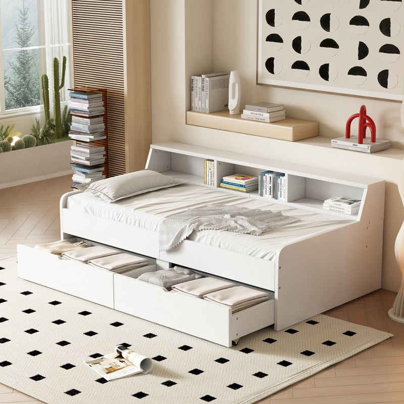 OKWISH Kinderbett Tagesbett, einzeln, mit zwei Schubladen, mit Staufach (90*200 cm), ohne Matratze