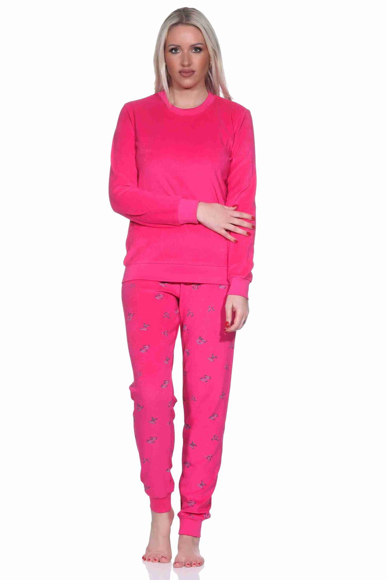 Normann Pyjama Damen Frottee Schlafanzug langarm Pyjama mit Bündchen - auch in Übergrössen