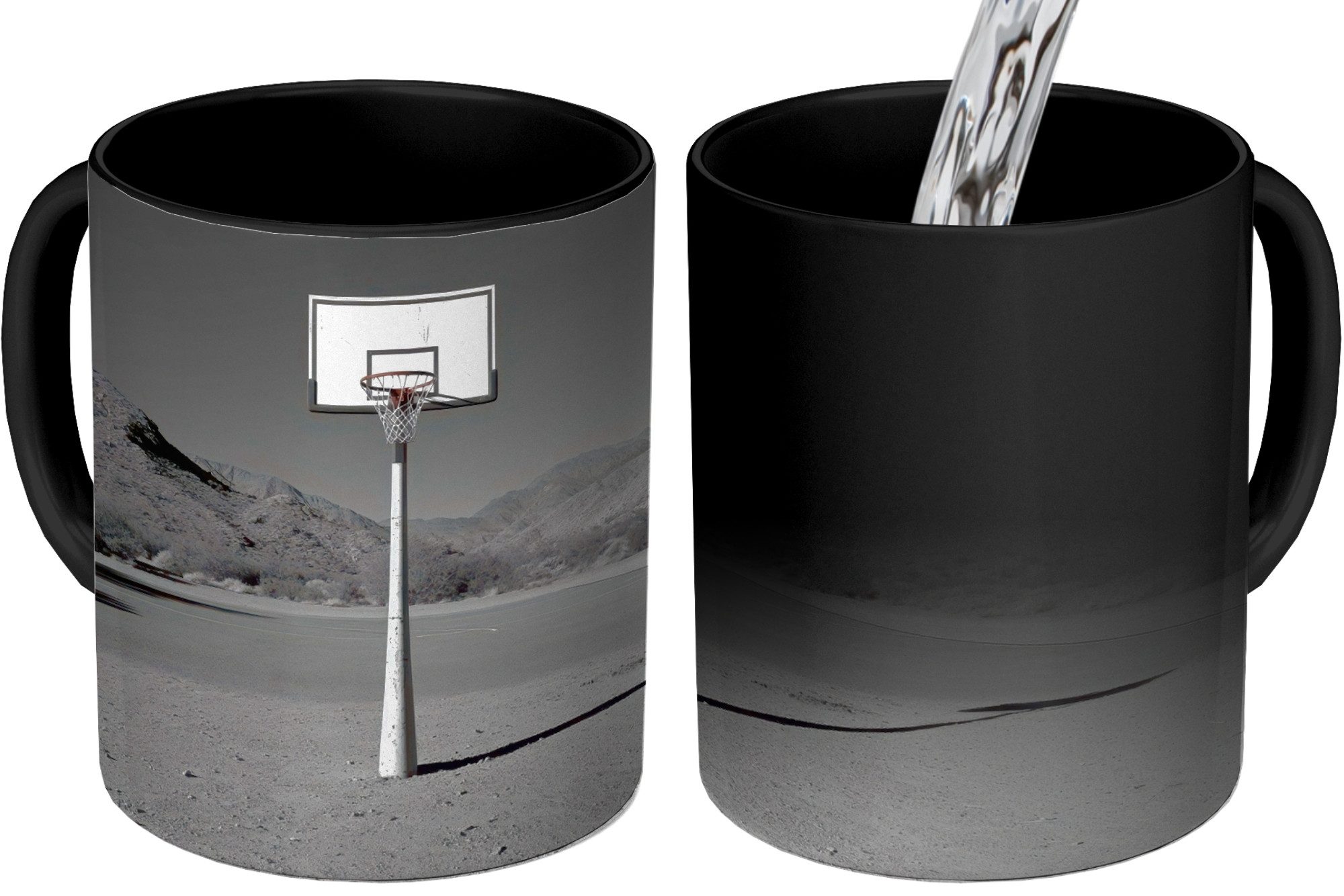 MuchoWow Tasse Basketballstange - Landschaft - Sand - Weiß, 1-tlg., Keramik, Farbwechsel, Kaffee Tassen, Teetasse, Zaubertasse, Geschenk