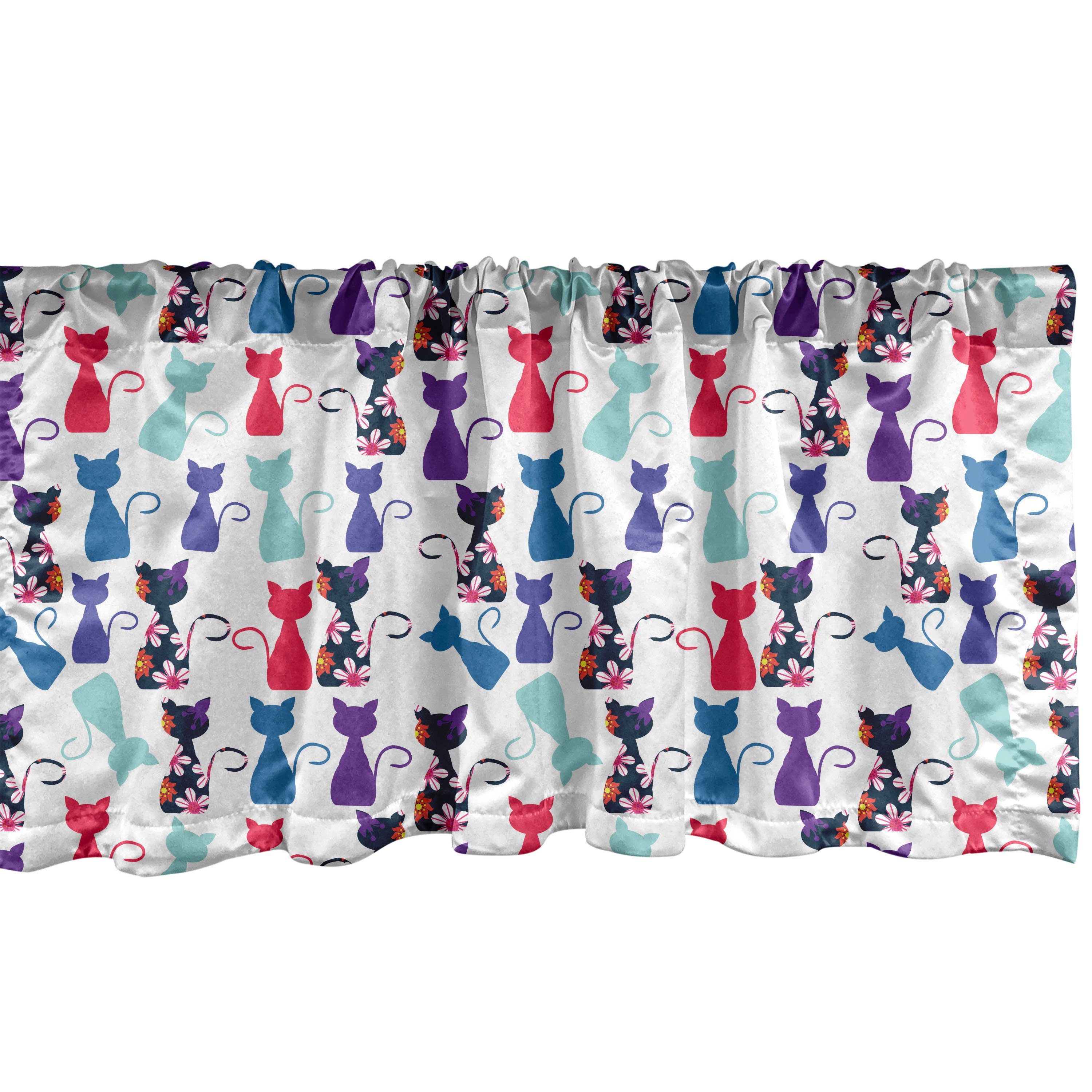 Scheibengardine Vorhang Volant für Küche Schlafzimmer Dekor mit Stangentasche, Abakuhaus, Microfaser, Kätzchen Baby-Katzen Blumen Farben