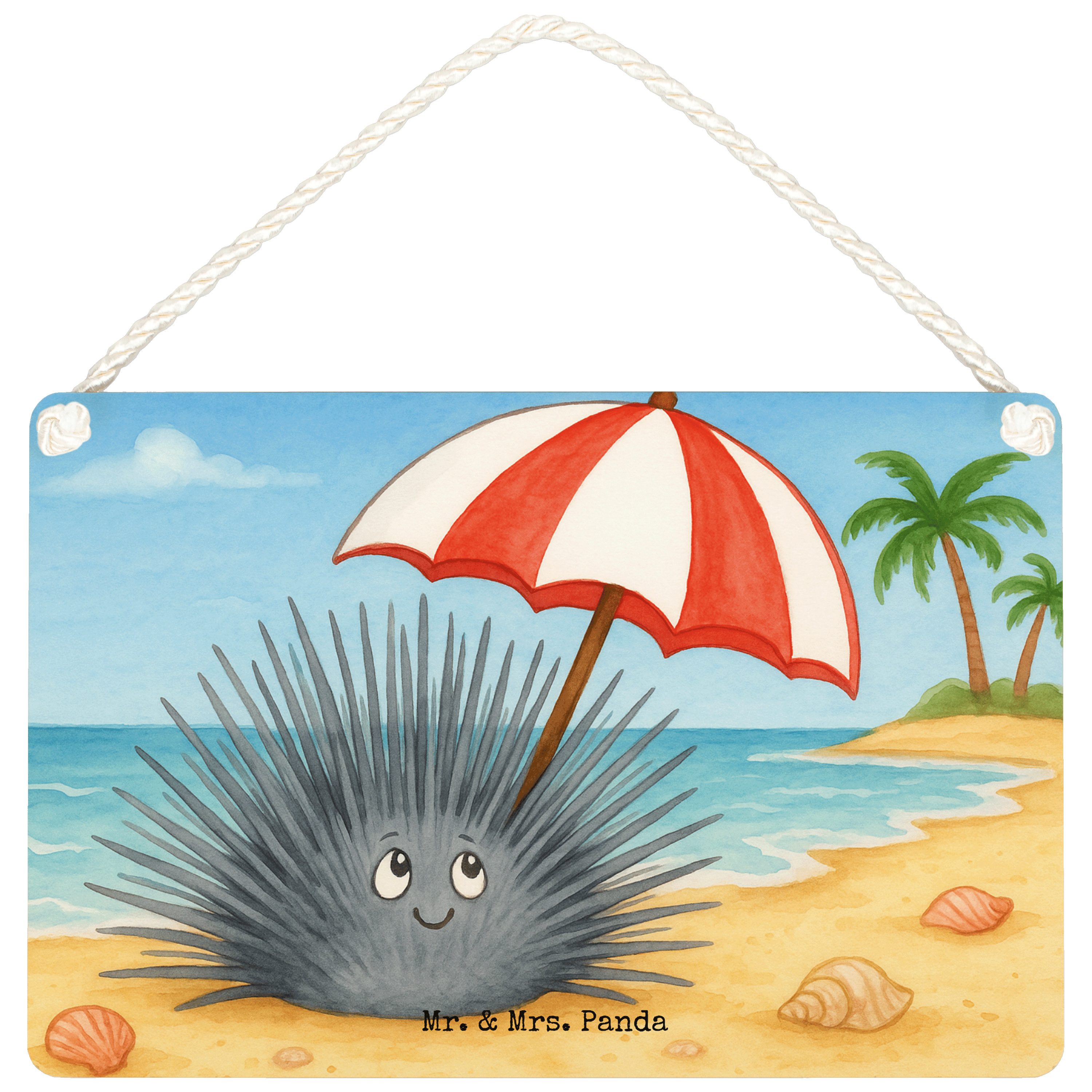 Mr. & Mrs. Panda Hinweisschild Seeigel Design, Schild DIN A6, Weiß, Hier und Jetzt, holzbild, Selbst, (Packung, 1 St)