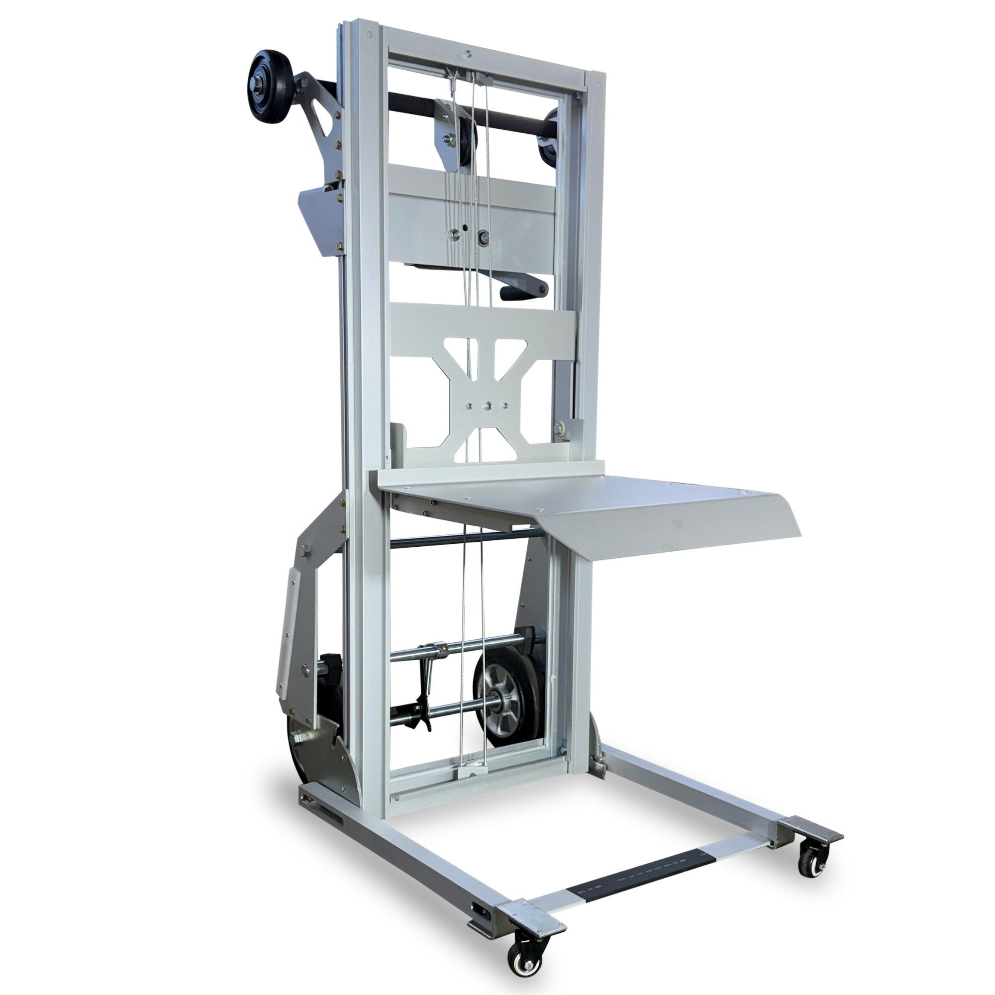 OSWALD Transportgeräte Hochhubwagen Materiallift ML90 klappbar mit Plattform, 90 kg, 1550 mm, (ML90), Alulift mit Plattform + Aufnahmerampe, klappbare Plattform