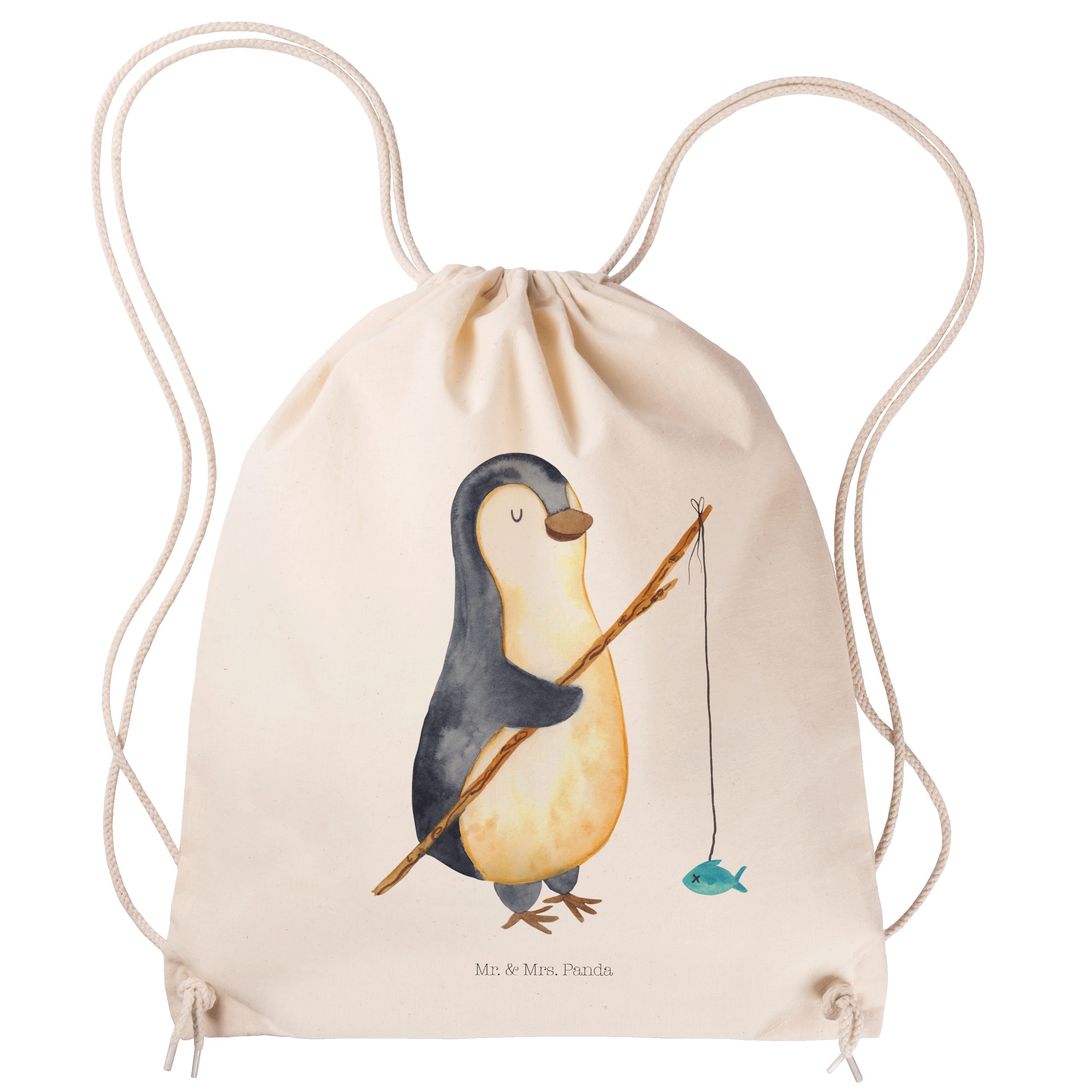 Mr. & Mrs. Panda Sporttasche Pinguin Angler - Transparent - Geschenk, Sportbeutel Kinder, Hobby, T (1-tlg)