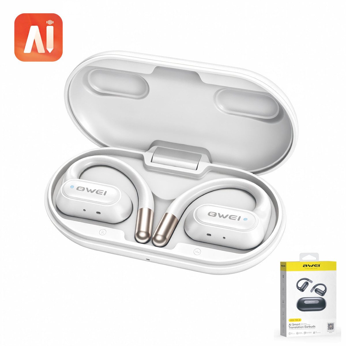 Vashoy Awei T93 Sport-Kopfhörer, In Ear Ohrhörer, Open-Ear-Kopfhörer (Doppeltes ENC‑Mikrofon, Reduzierung des Anrufrauschens und Intelligente Bassoptimierung, Touch-Steuerung, Bluetooth 6.0, IPX6, Kopfhörer mit Ohrhaken, 40h Akku, für Sport & Büro)