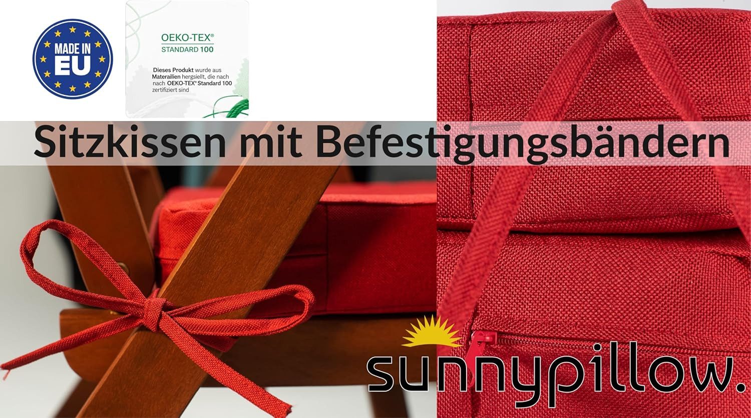 sunnypillow Stuhlkissen 2er Set Stuhlkissen mit Bändern "HAVANA" viele Farben zur Auswahl, Rot