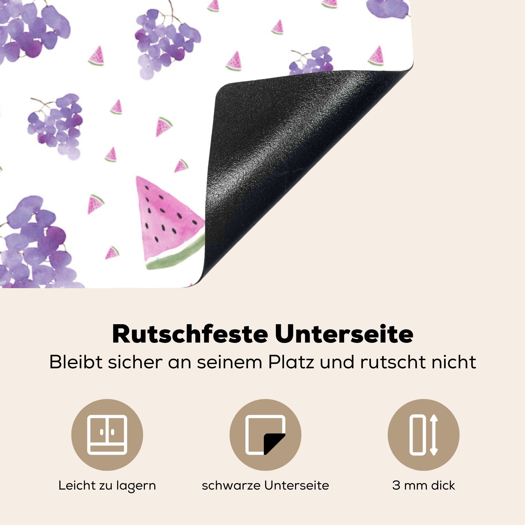 Wassermelone - - (1 cm, küche Ceranfeldabdeckung, Weintrauben Design Arbeitsplatte tlg), Herdblende-/Abdeckplatte Pastell, - 78x78 Vinyl, für MuchoWow