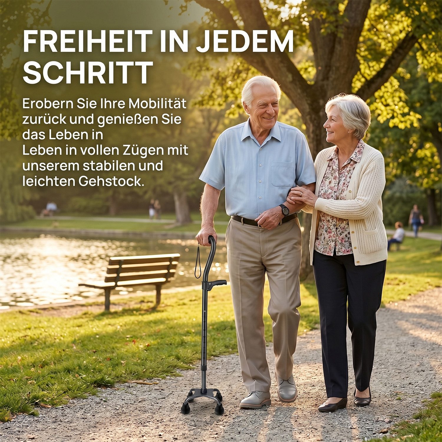 AKKEE Gehstock Geh- und Aufstehhilfe für Senioren & Erwachsene, mit 4 Beinen, Aluminiumlegierung 78-95cm