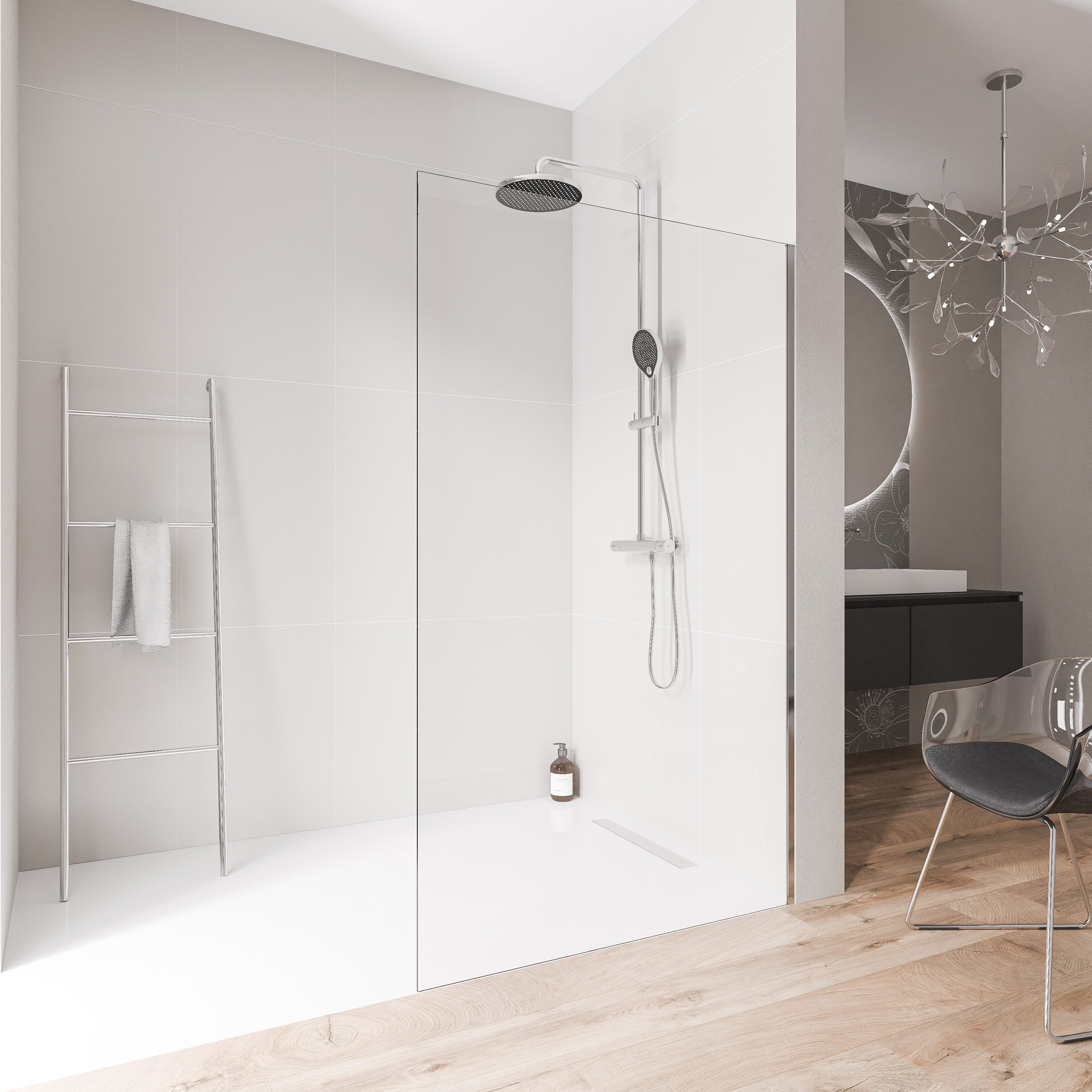 Bernstein Walk-in-Dusche EX102, Einscheibensicherheitsglas (ESG), (1 tlg., Ohne Bodenprofil), Klarglas, 10 mm, Ohne Bodenprofil, Profil Chrom