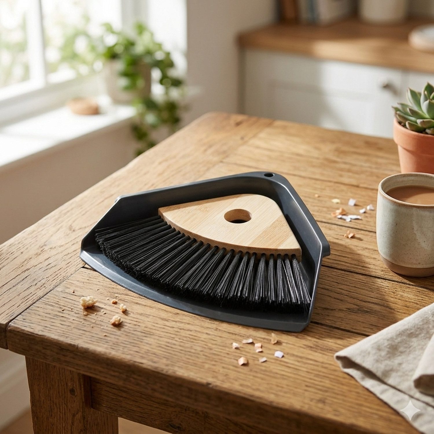 Macosa Home Krümelkehrer Tischkehrset Tischbesen Kehrschaufel Bambus Holz, (Tischbesen Mini Besen Schaufel Set, 1-tlg., Kehrset Tisch Tischschaufel Krümelset),  – Bild 2 von 5