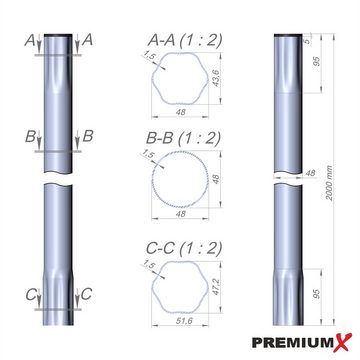 PremiumX 2x 2m Antennenmast Stahl Ø 48mm Steckmast verzinkt Mast steckbar SAT-Halterung