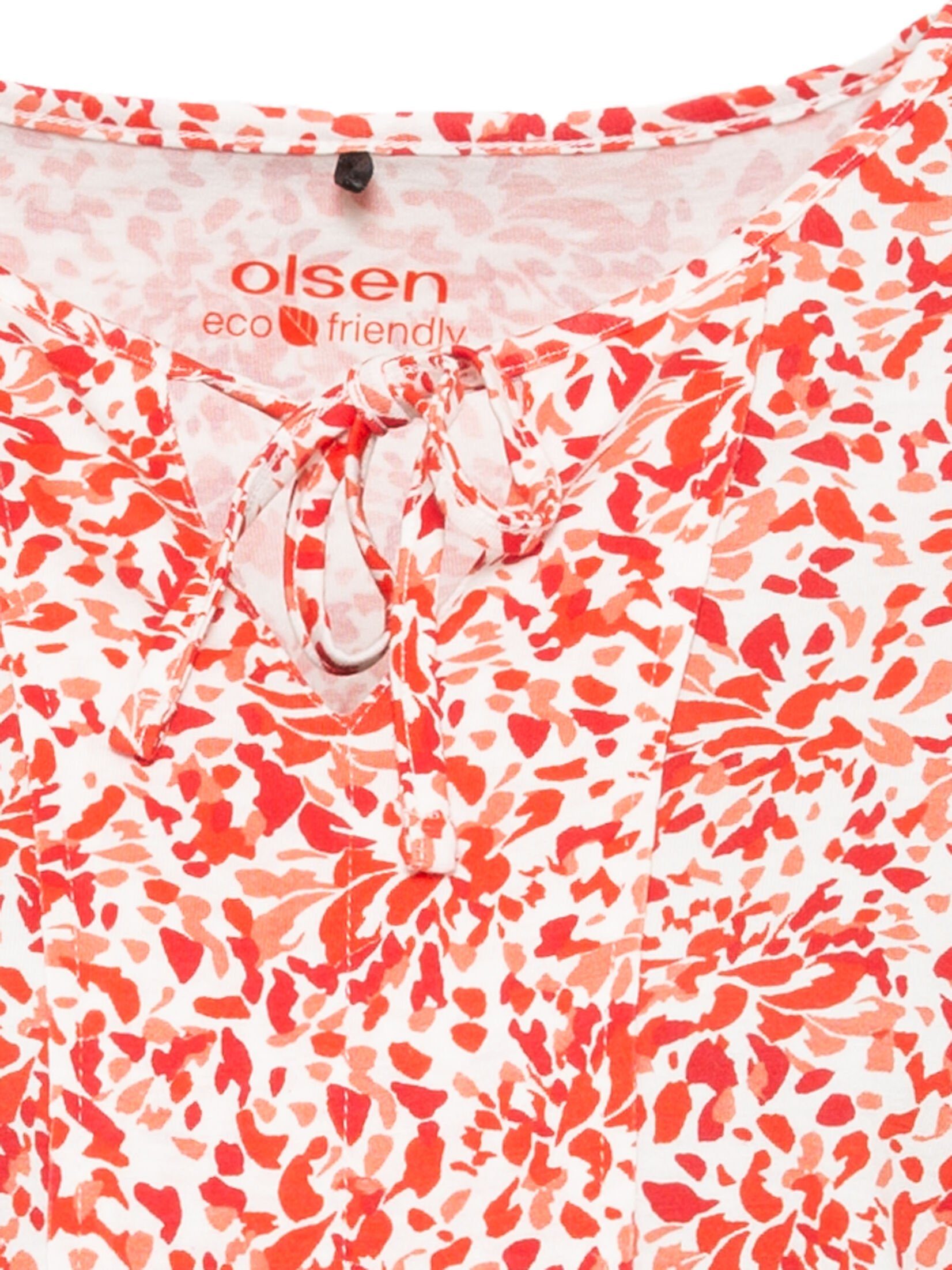 Olsen Rundhalsshirt mit Allover-Blätterprint und Bindebändern