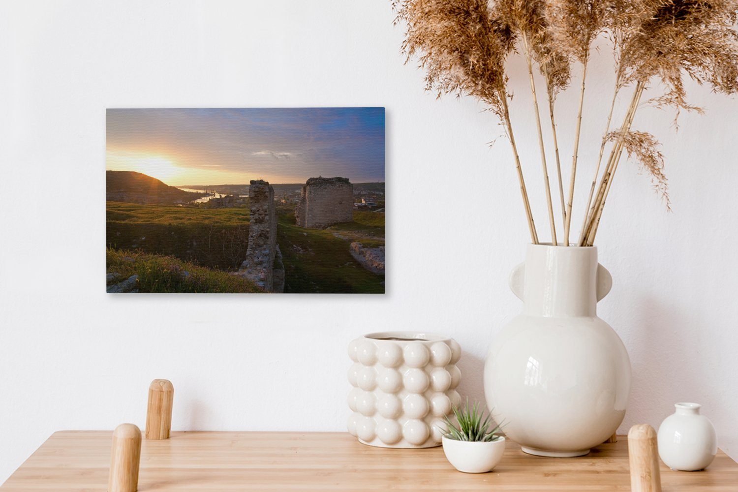 Wandbild Sonnenuntergang alten Sebastopol, (1 St), über Krim auf OneMillionCanvasses® Leinwandbild Wanddeko, Leinwandbilder, Aufhängefertig, bei Festung der cm einer 30x20