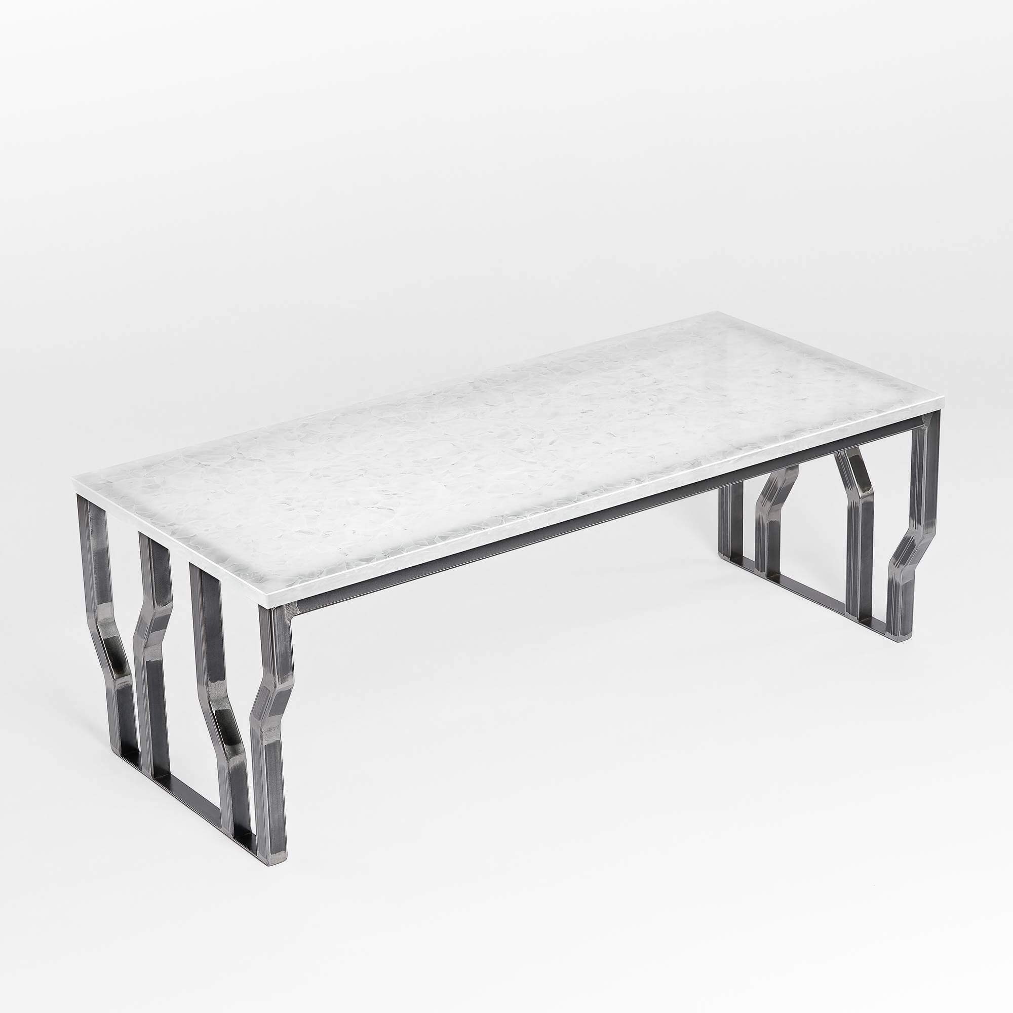 GLASKERAMIK, MAGNA VALLEY eckig, Atelier Couchtisch mit 110x50x40cm Nugget Couchtisch SILICON Ice silber Metallgestell,