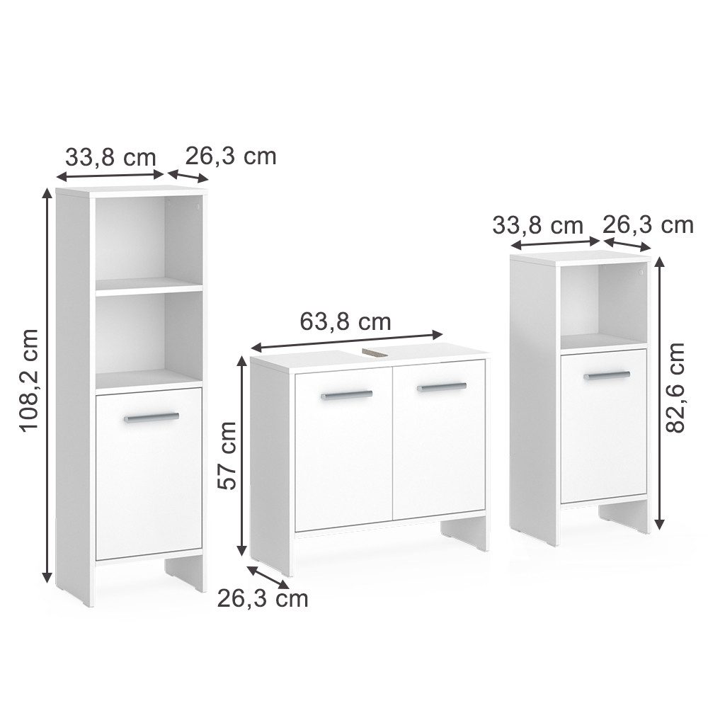 Vicco Badmöbel-Set Karli, Weiß, 3-teilig, (3-St., günstig online kaufen