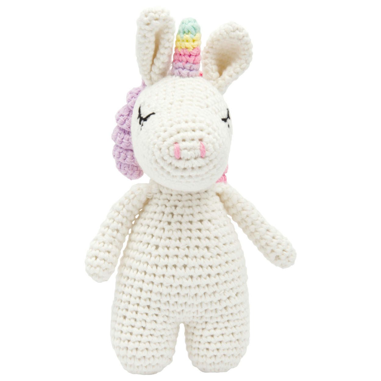 Babypuppe Handgestrickter Einhorn gehäkelt aus Baumwolle Spielzeug 16 cm