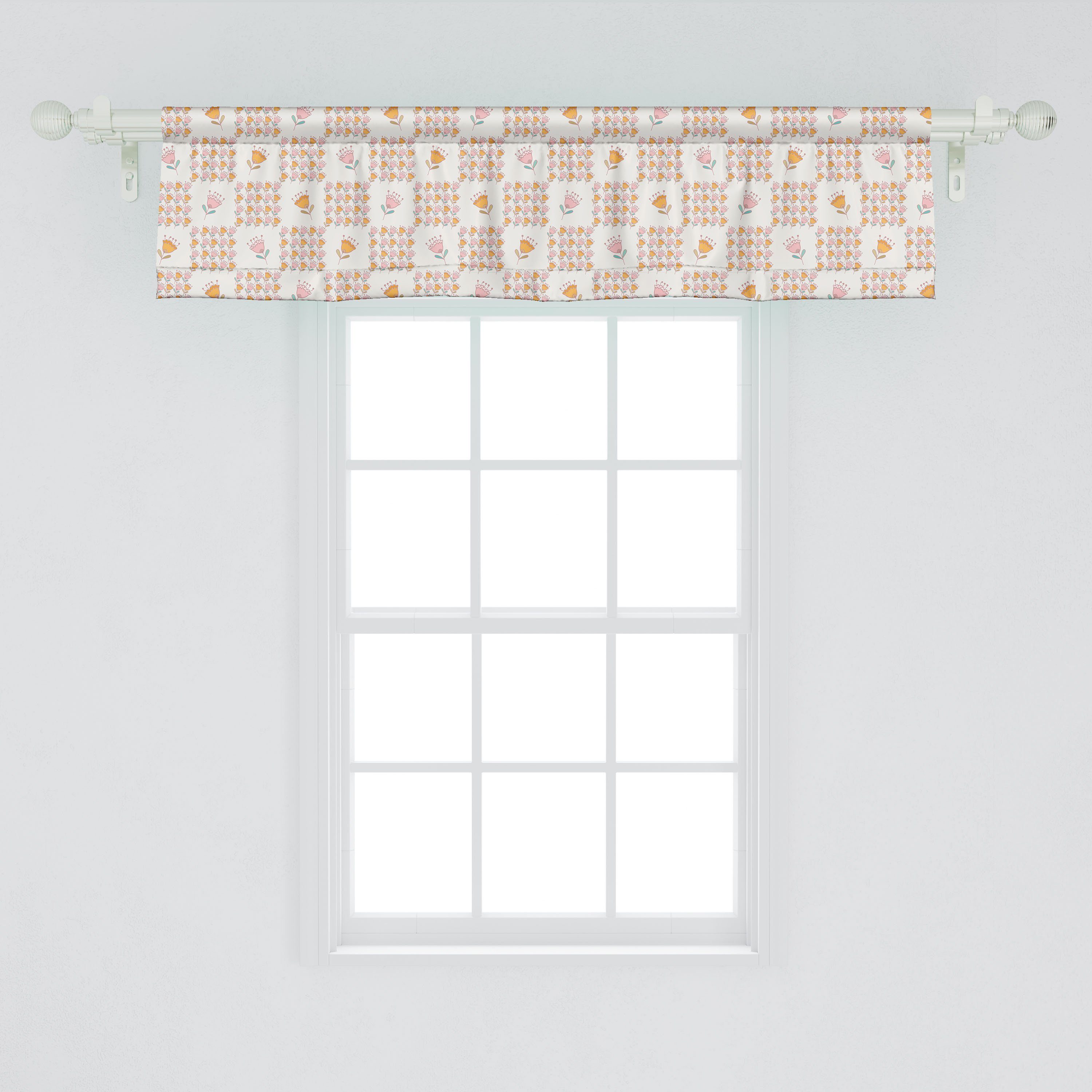 Scheibengardine Vorhang Volant für Stangentasche, mit Schlafzimmer Dekor Küche Retro Blumen Abakuhaus, Microfaser, Blumen-Assembled