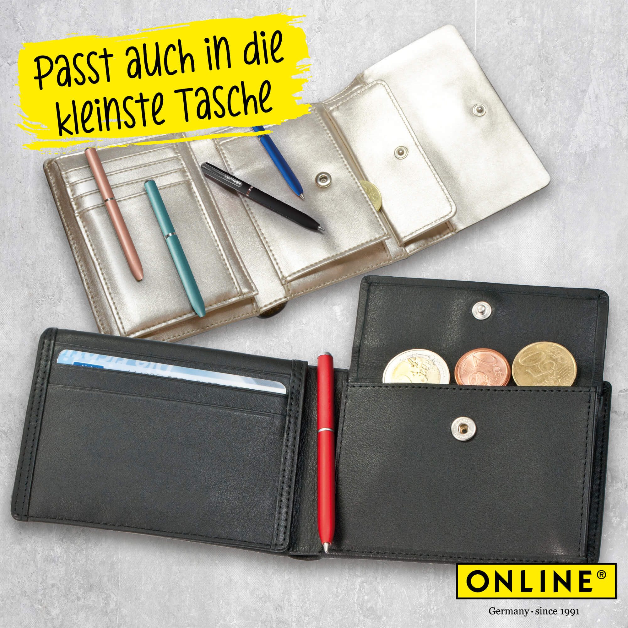 Online Pen Kugelschreiber Mini Portemonnaie Drehkugelschreiber, inkl. Standard D1-Qualitätsmine, blauschreibend