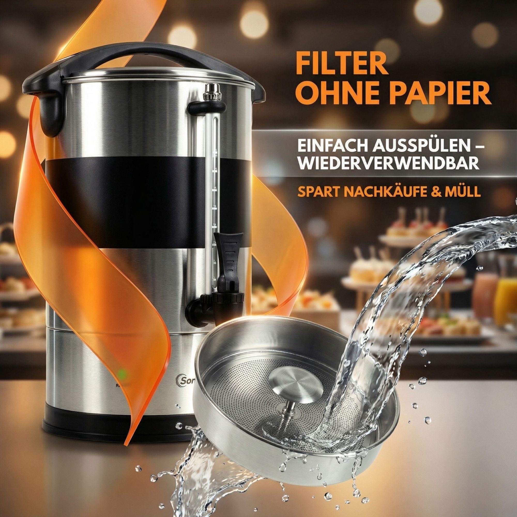 Sommertal Kaffee- /Teestation, Filterkaffeemaschine groß mit Warmhaltefunktion & Beschriftungsfeld