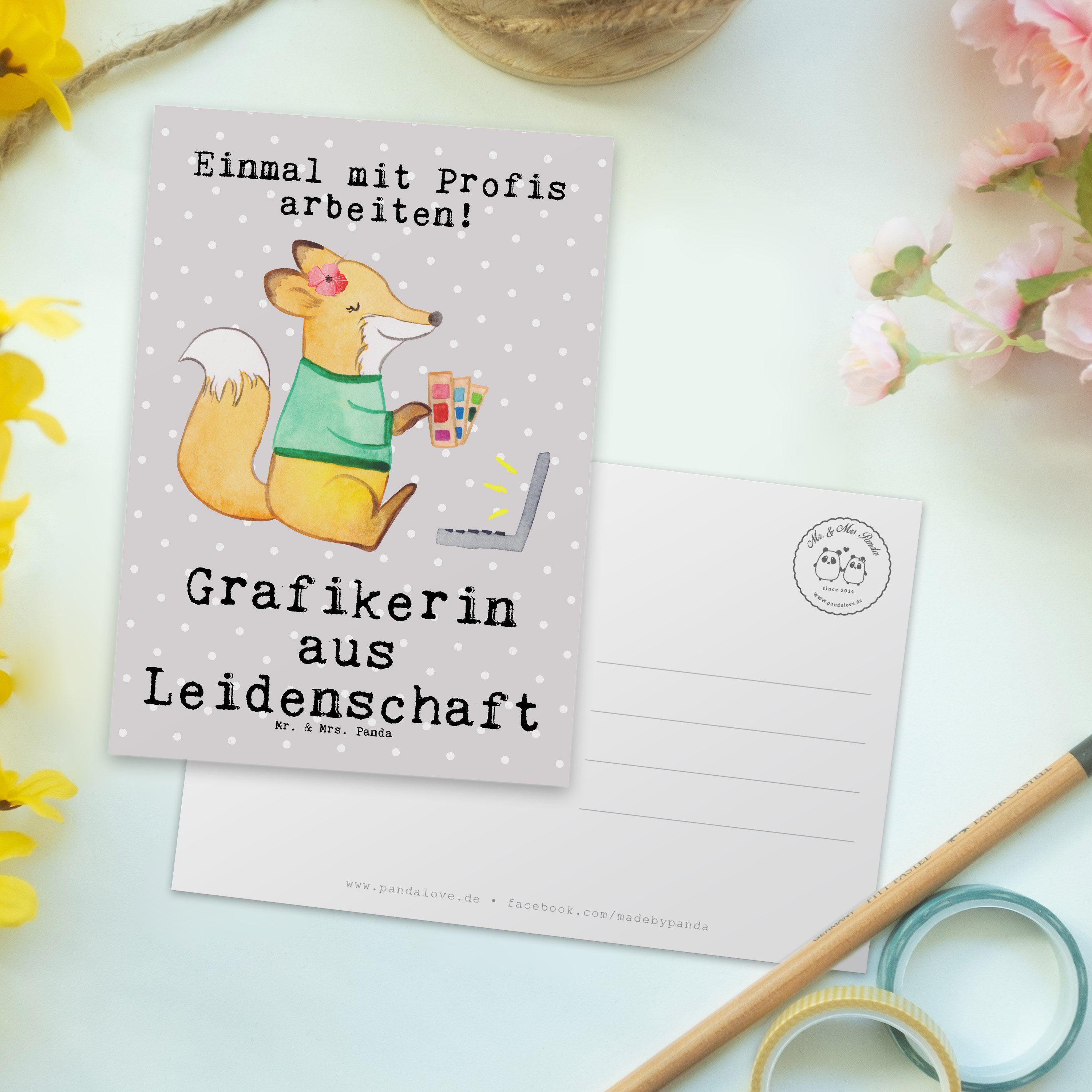 Pastell - Leidenschaft Panda Mrs. Gruß Geschenk, Grau Mr. & Postkarte - Grafikerin aus Designer,