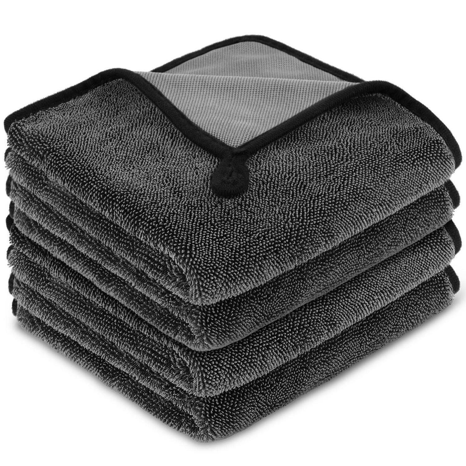 Trockentuch Mikrofaser 4 Stück 40x40cm Auto Duschkabine Grau Mikrofasertuch