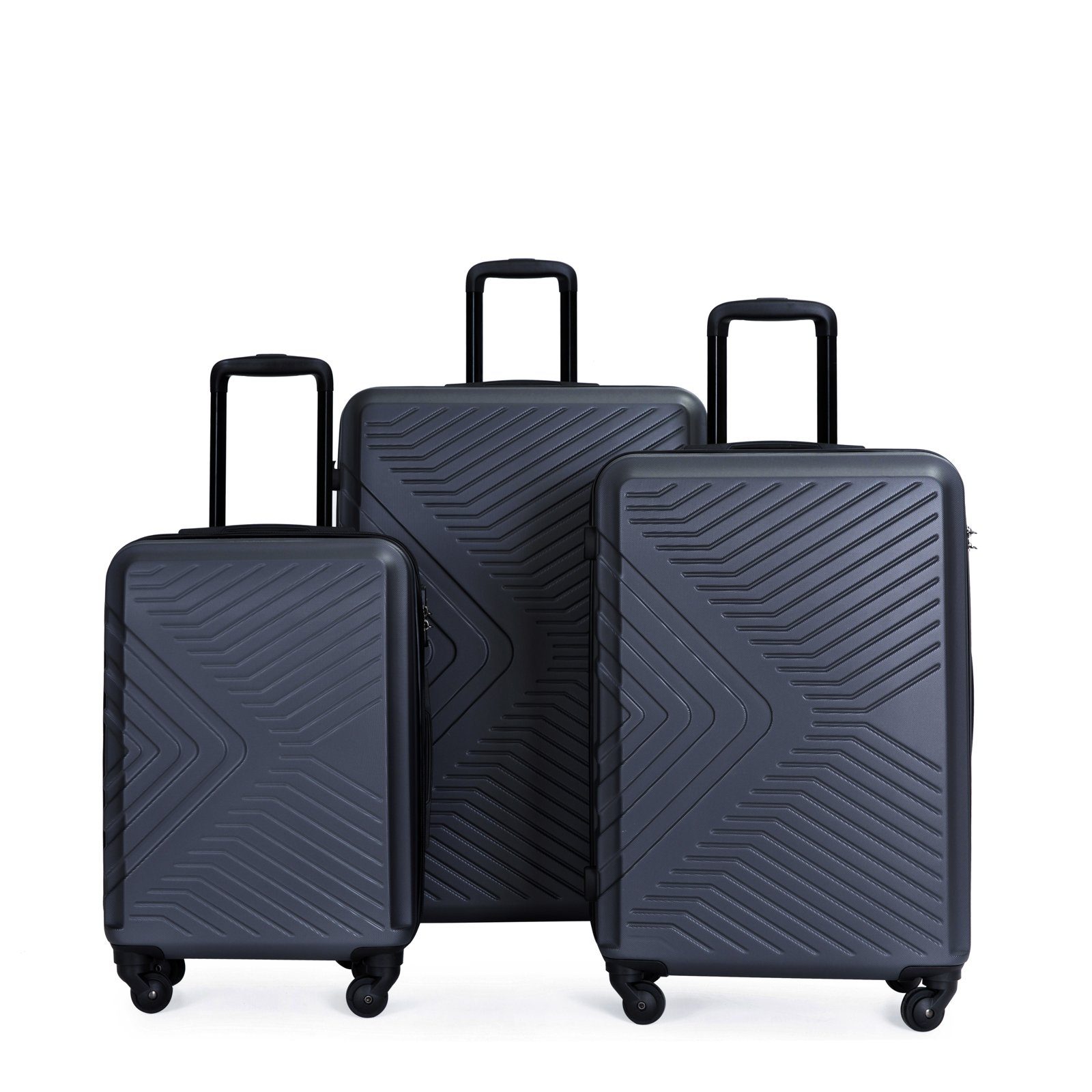 3 Koffer mit Trolleyset Standfüße Set, M&L. stapelbar. tlg., Inneinader 4 (Komplett Bali, Grau 3-er Travelhouse Hängefunktion Rollen, Set),