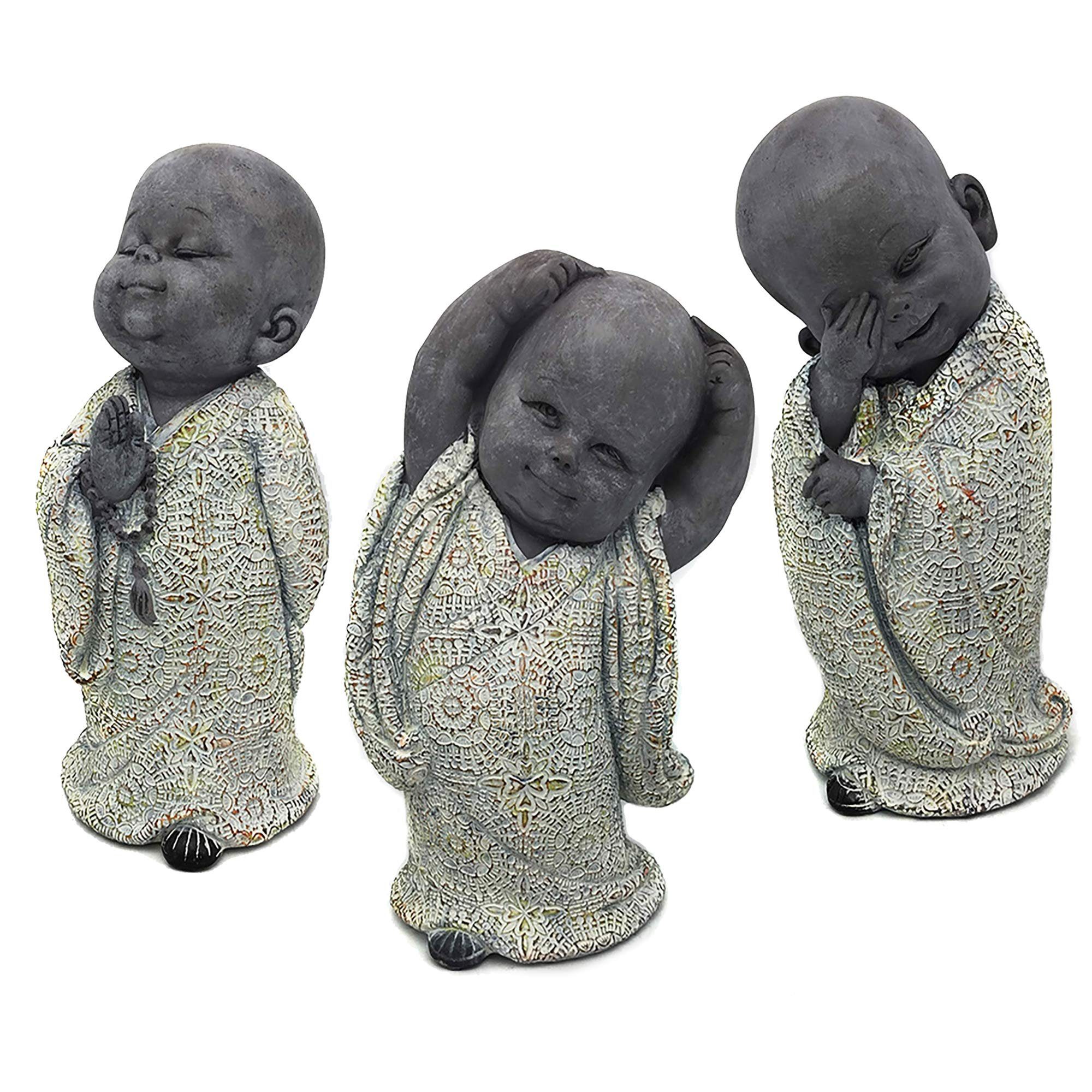 Gartenfigur Dekofiguren Kleine Mönche 3er-Set