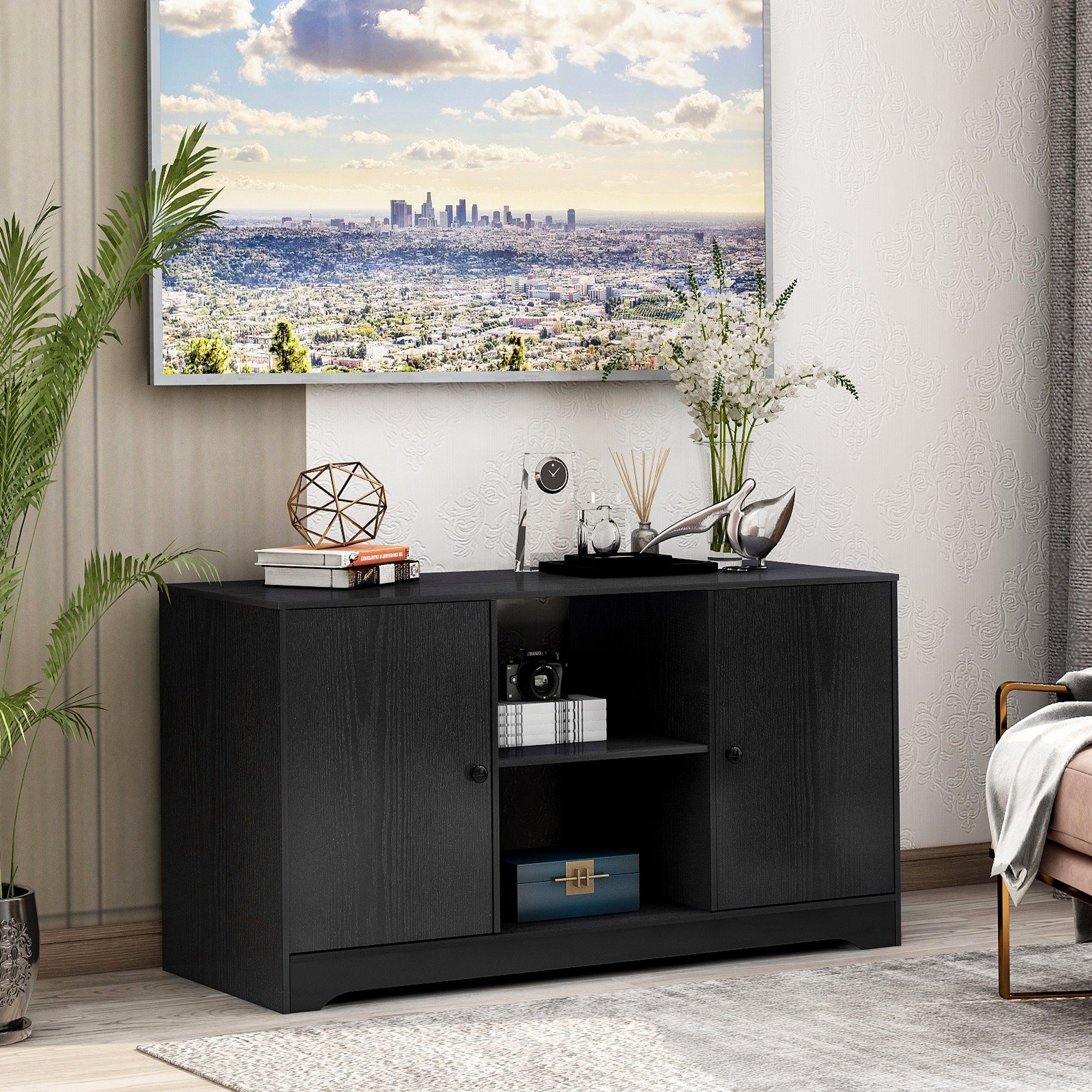 PHOEBE CAT Lowboard, TV-Schrank aus Holz mit offenen Lagerregalen und 2