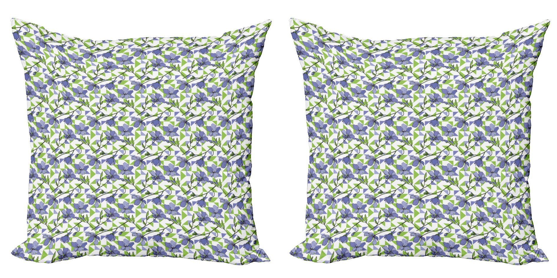 Kissenbezüge Modern Accent Doppelseitiger Digitaldruck, Abakuhaus (2 Stück), Garten-Kunst Blau Flachs Blumen Shapes | Kissenbezüge